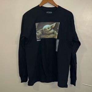 Star Wars Grogu Graphic Screen T-Shirt Black Long Sleeve Size Medium NWOT